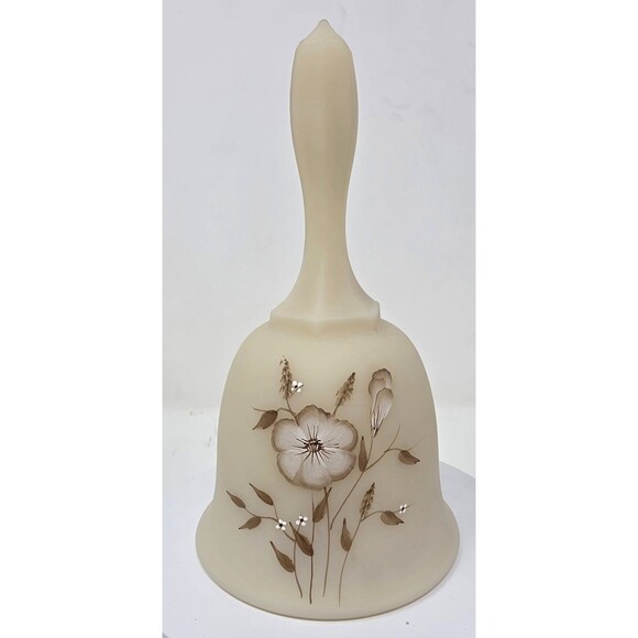 Vintage Fenton Art Glass Hand Painted Wild Flowers On Cameo Satin Bell Lisa G - Picture 2 of 9